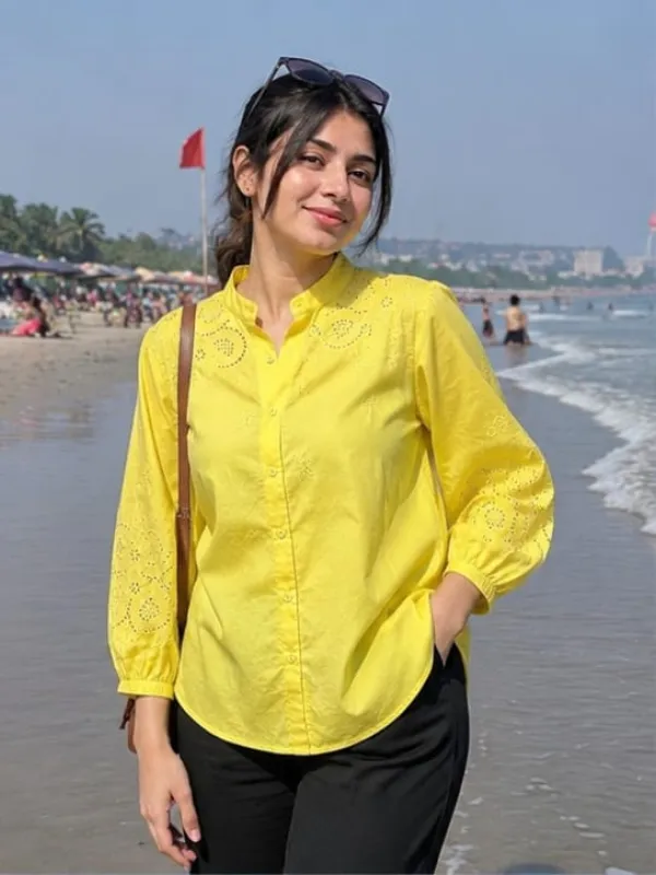 Premium Exclusive imported cotton Women’s Woven Shirt Collection ✨. yellow 
