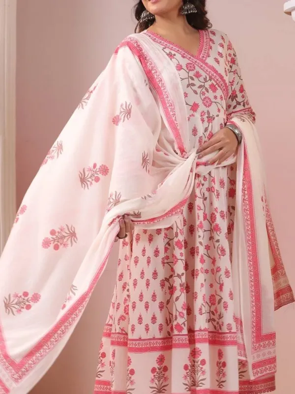 Anarkali with Fully Cotton and readymade 3 piece set pink