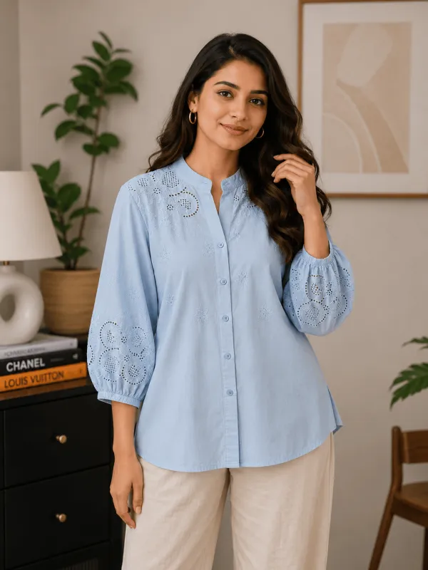 Premium Exclusive imported cotton Women’s Woven Shirt Collection ✨. sky blue 